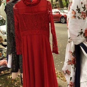 lace long sleeve red maxi dress